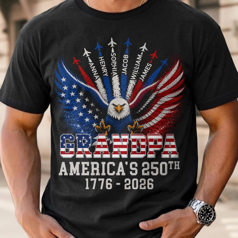Custom Unisex T-shirt, Premium T-shirt, Hoodie – Personalized America 250th Anniversary Gifts For Dad, Grandpa – Generations Of Freedom