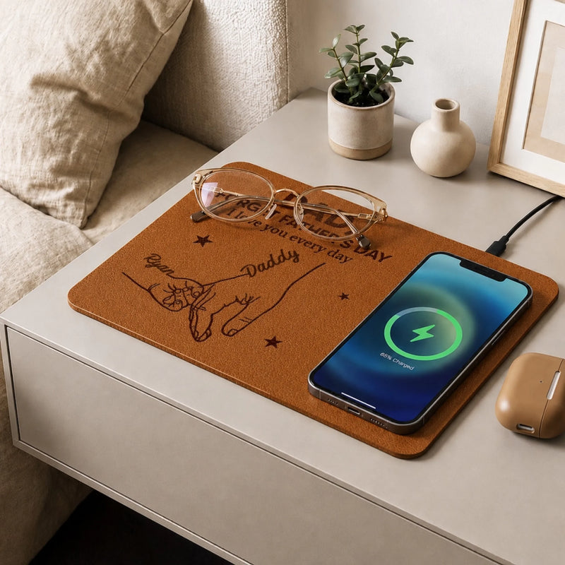 Custom Charging Mat - Personalized Father's Day Birthday Gifts For Dad, Grandpa - Best Dad Ever Connected