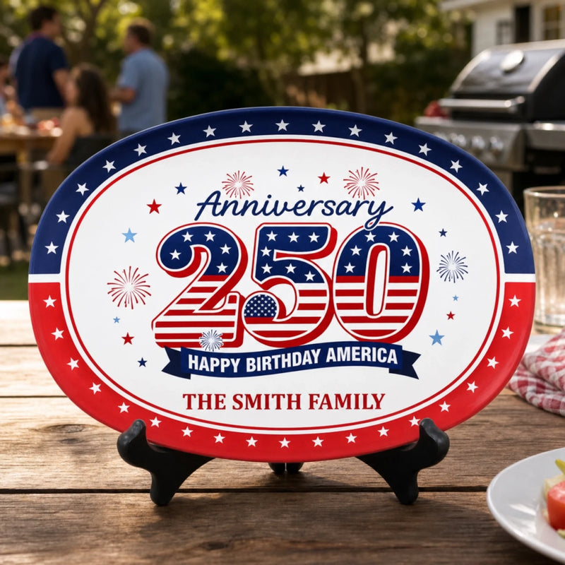 Custom Platter - Personalized America 250th Anniversary Gifts For Mom, Dad, Brother, Sister, Kids - Family Traditions Start Here