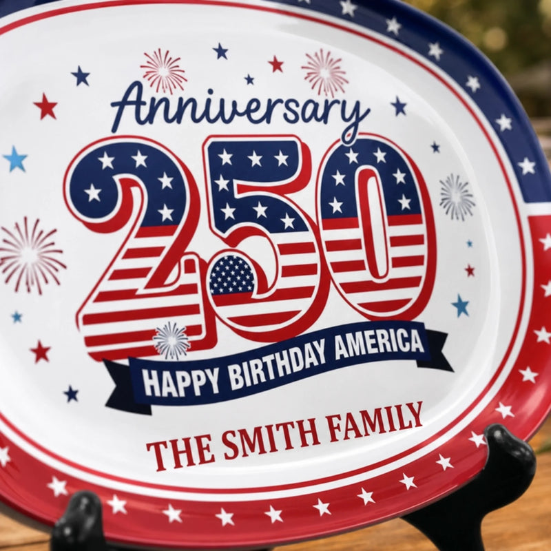 Custom Platter - Personalized America 250th Anniversary Gifts For Mom, Dad, Brother, Sister, Kids - Family Traditions Start Here