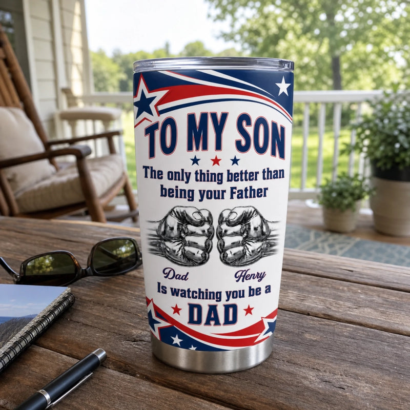 Custom Tumbler - Personalized Father's Day Birthday Gifts For Son - Built Tough Loved Forever
