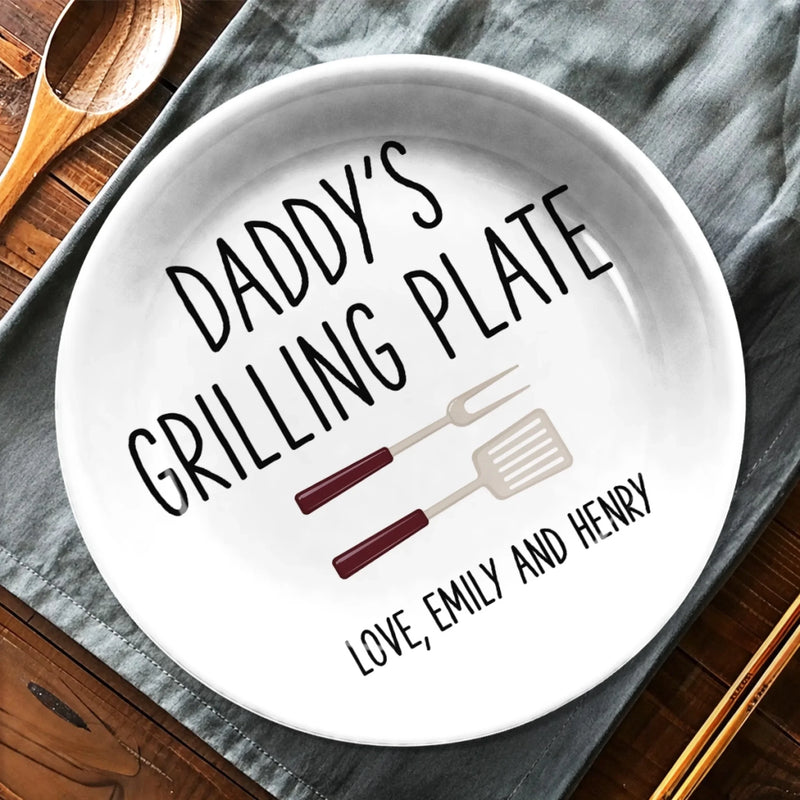 Custom Ceramic Plate - Personalized Father's Day Birthday Gifts For Dad, Grandpa - Cooking Up Good Times