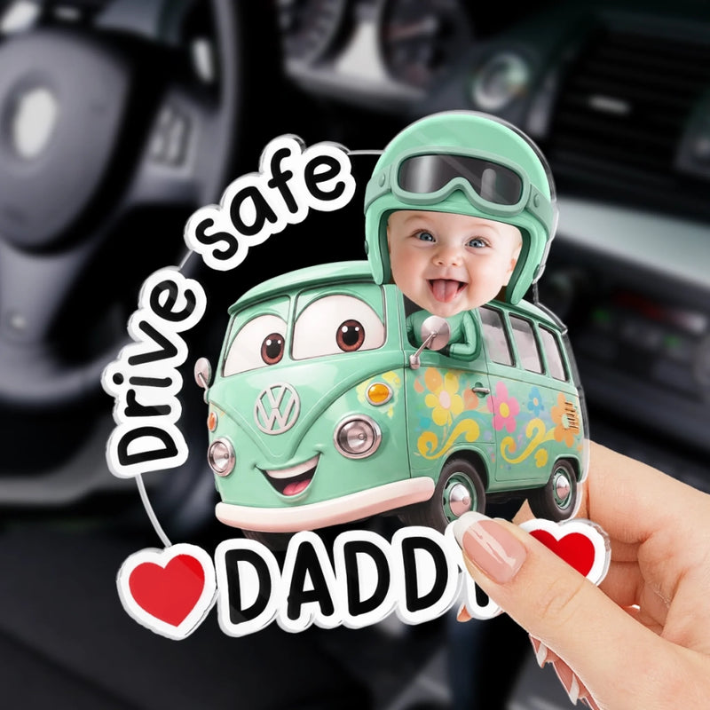 Custom Photo Acrylic Car Visor Clip - Personalized Father's Day Gifts For Dad, Grandpa - Drive Safe & Happy