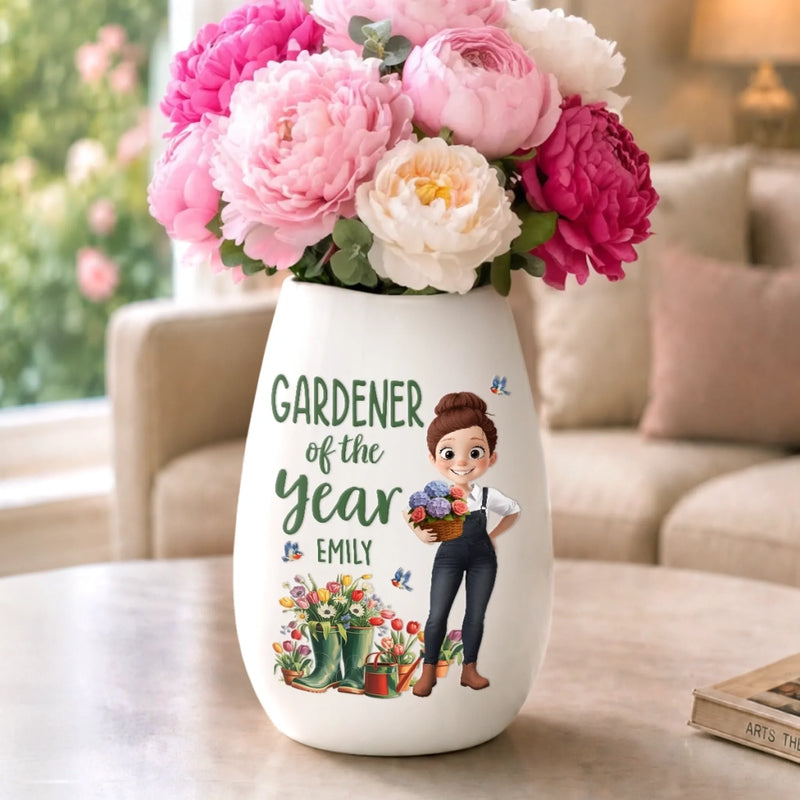 Custom Oval Ceramic Flower Vase - Personalized Birthday Garden Gifts For Gardeners - Garden Bloom Keeper