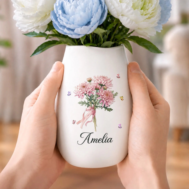Custom Oval Ceramic Flower Vase - Personalized  Best Friend Birthday Gifts For Women, Besties, Sisters, BFF - Blooming Beautifully Every Day