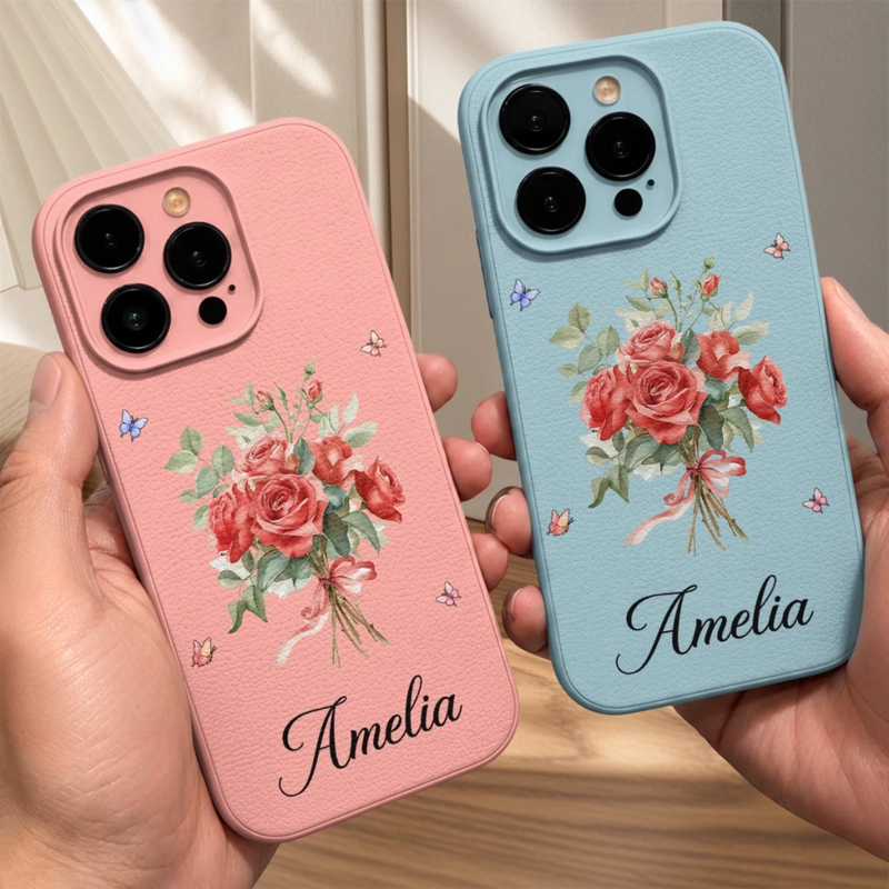 Custom Leather Phone Case - Personalized Best Friend Birthday Gifts For Women, Besties, Sisters, BFF, Daughter - A Bouquet Just For You