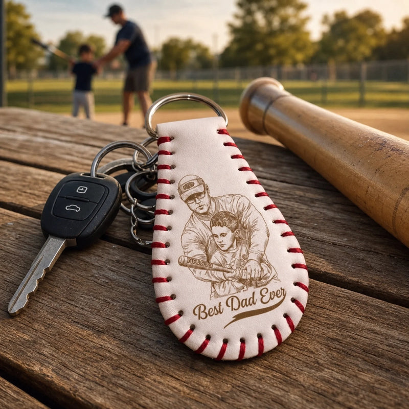 Custom Photo Baseball Leather Keychain - Personalized Father's Day Birthday Gifts For Dad, Grandpa, Baseball Lovers, Sports Fans, Sports Lovers - Baseball State Of Mind