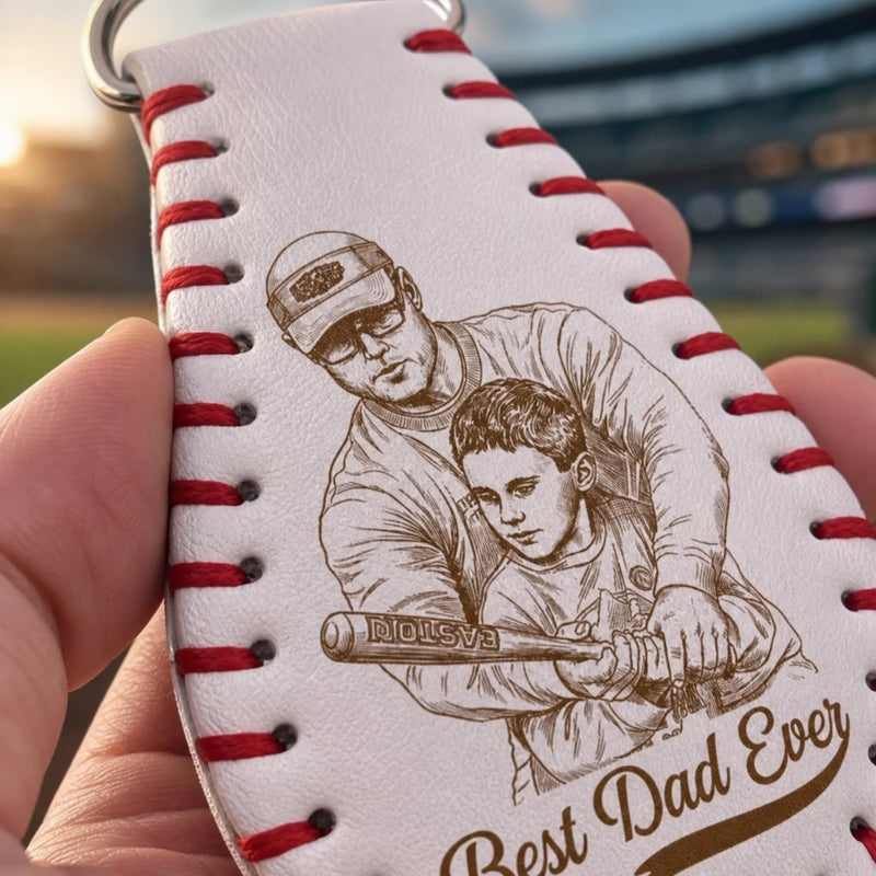 Custom Photo Baseball Leather Keychain - Personalized Father's Day Birthday Gifts For Dad, Grandpa, Baseball Lovers, Sports Fans, Sports Lovers - Baseball State Of Mind