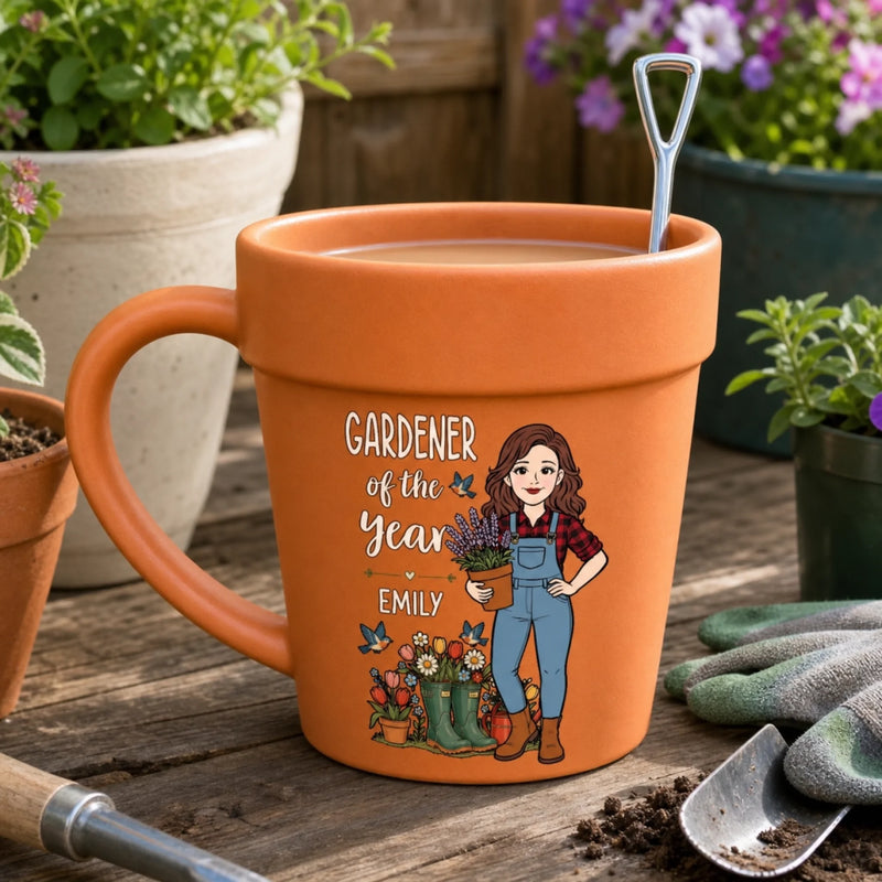 Custom Plant Pot Ceramic Mug - Personalized Birthday Garden Gifts For Gardeners - Garden Girl Era