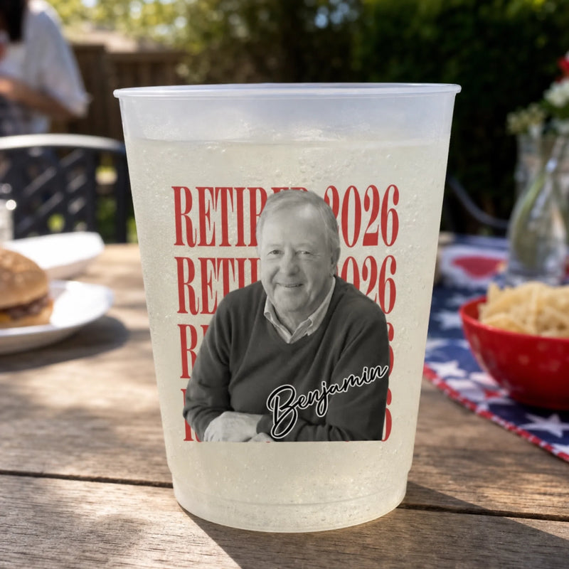 Custom Photo Party Cups - Personalized Retirement Gifts For Women, Men - Goodbye Tension, Hello Pension