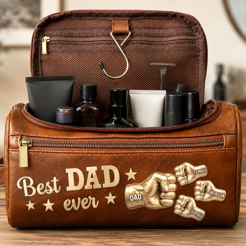 Custom Leather Toiletry Bag - Personalized Father's Day Birthday Gifts For Dad, Grandpa - Dad’s Love Never Fades