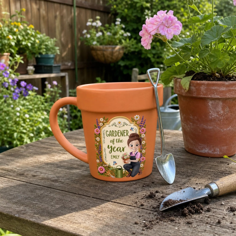 Custom Plant Pot Ceramic Mug - Personalized Birthday Garden Gifts For Gardeners - Her Happiest Morning Routine