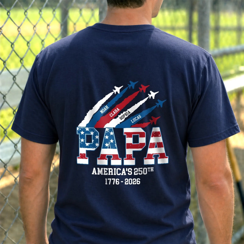 Custom T-shirt - Personalized America 250th Anniversary Father's Day Gifts For Dad, Grandpa - Red White Blue