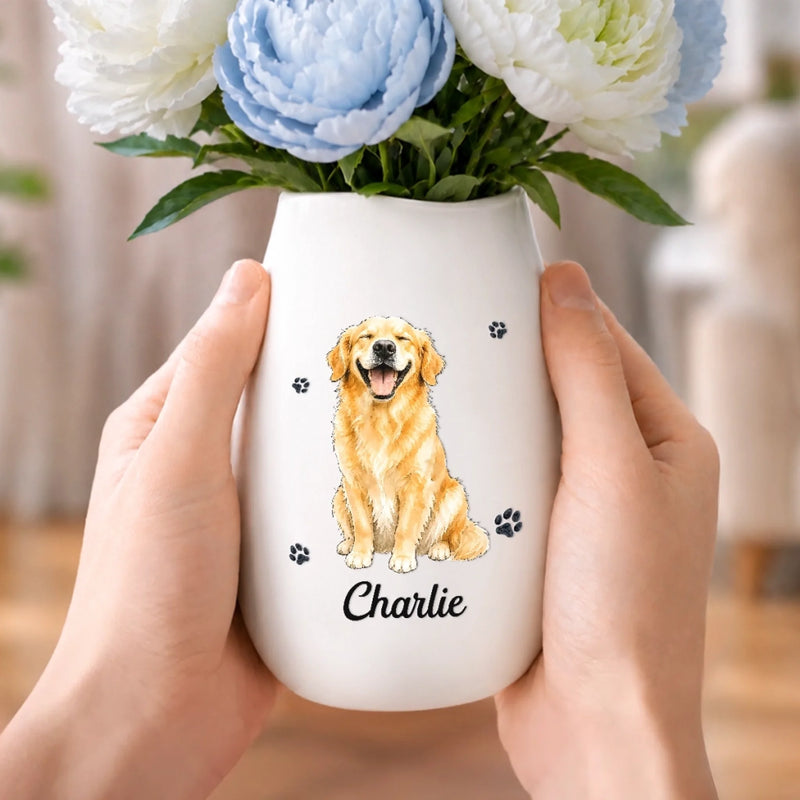 Custom Photo Oval Ceramic Flower Vase - Personalized Birthday Gifts For Dog Cat Lovers, Dog Dad And Mom, Cat Owners - A Touch Of Furry Warmth