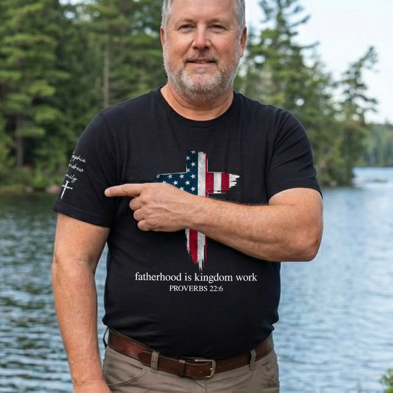 Custom Unisex T-Shirt With Design On Sleeve - Personalized Father's Day Birthday Gifts For Dad, Grandpa - Dad Makes Ordinary Days Special