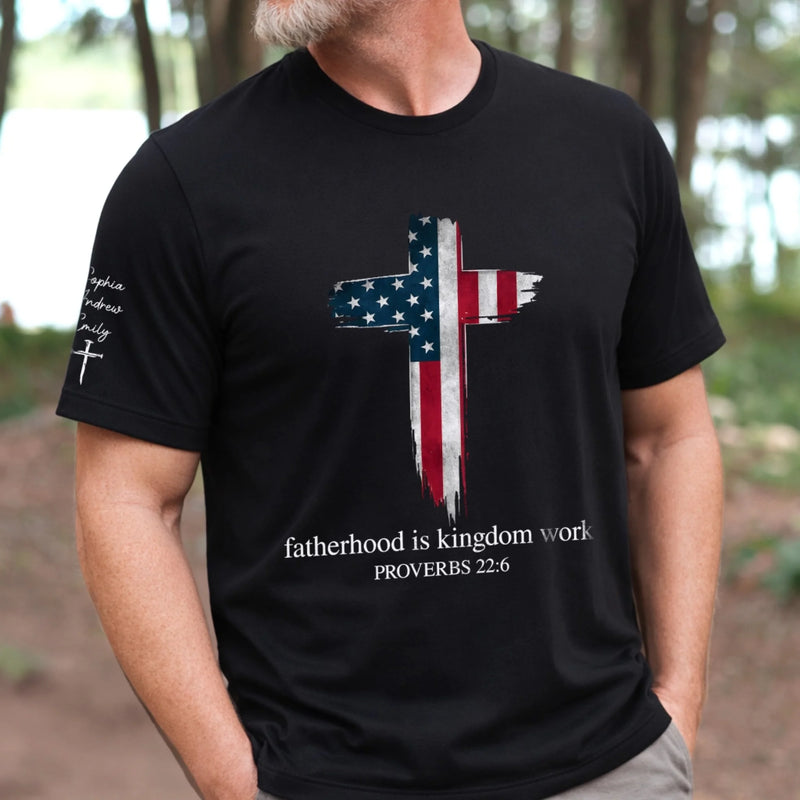 Custom Unisex T-Shirt With Design On Sleeve - Personalized Father's Day Birthday Gifts For Dad, Grandpa - Dad Makes Ordinary Days Special