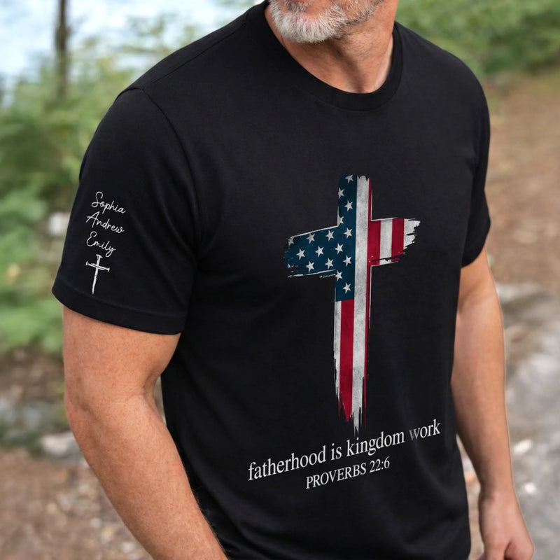 Custom Unisex T-Shirt With Design On Sleeve - Personalized Father's Day Birthday Gifts For Dad, Grandpa - Dad Makes Ordinary Days Special