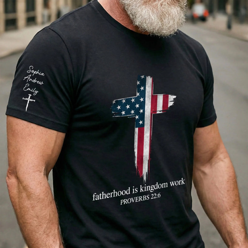 Custom Unisex T-Shirt With Design On Sleeve - Personalized Father's Day Birthday Gifts For Dad, Grandpa - Dad Makes Ordinary Days Special
