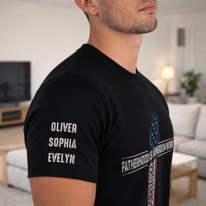 Custom Unisex T-Shirt With Design On Sleeve - Personalized Father's Day Birthday Gifts For Dad, Grandpa - A Father’s Love Lasts Forever