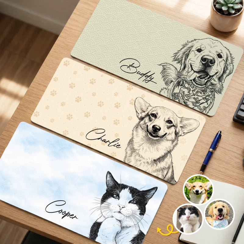 Custom Photo Desk Mat - Personalized Father's Day Birthday Gifts For Dog Cat Lovers, Dog Dad And Mom, Cat Owners - Pure Love, Pure Joy