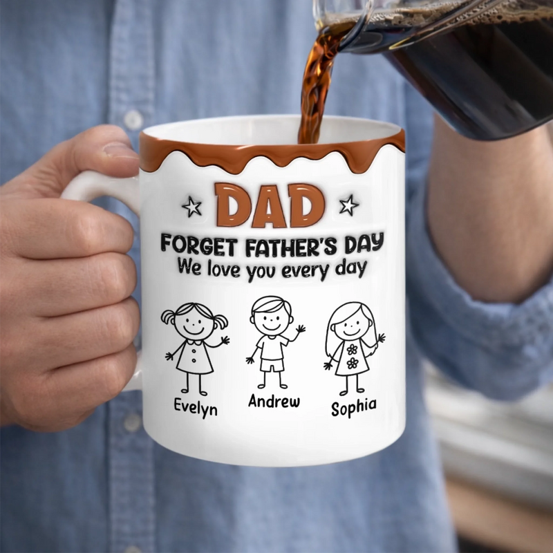 Custom 3D Inflated Effect Printed Mug - Personalized Father's Day Birthday Gifts For Dad, Grandpa - Powered By Dad Energy