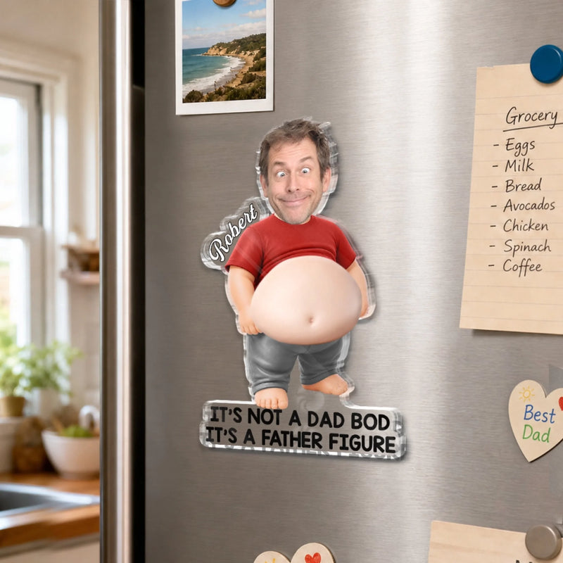 Custom Photo Dad Bod Belly Squishy Acrylic Fridge Magnet – Personalized Father's Day Funny Gifts For Dad, Grandpa – Dad Jokes Loading Please Wait