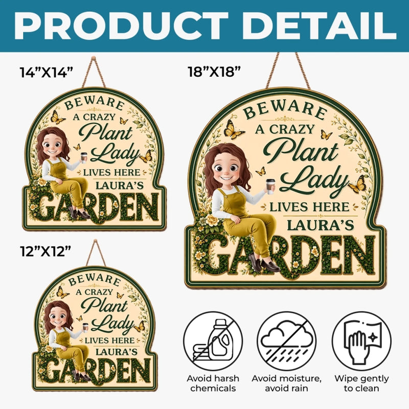 Custom Wood Sign - Personalized Birthday Garden Gifts For Gardeners - A Crazy Plant Lady Lives Here