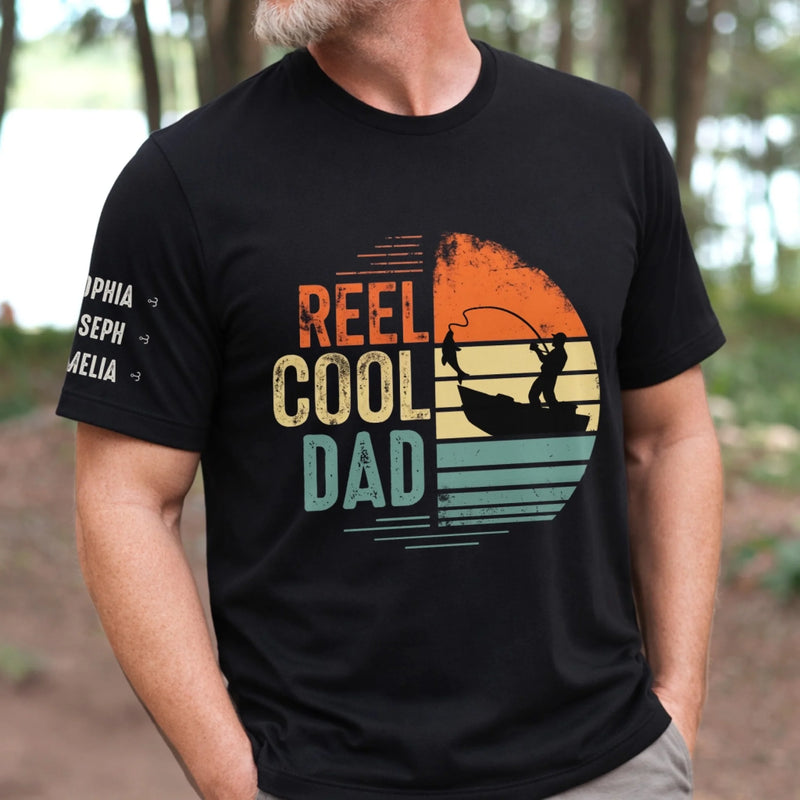 Custom Unisex T-Shirt With Design On Sleeve - Personalized Father's Day Fishing Gifts For Fisherman, Dad, Grandpa - The Fishing Legend