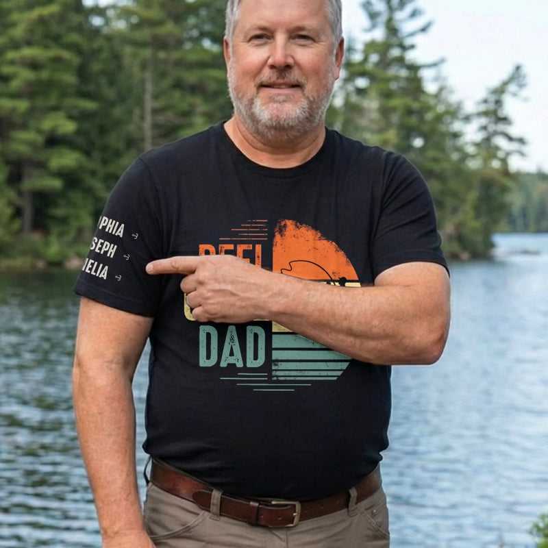 Custom Unisex T-Shirt With Design On Sleeve - Personalized Father's Day Fishing Gifts For Fisherman, Dad, Grandpa - The Fishing Legend