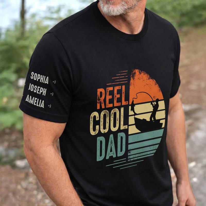 Custom Unisex T-Shirt With Design On Sleeve - Personalized Father's Day Fishing Gifts For Fisherman, Dad, Grandpa - The Fishing Legend