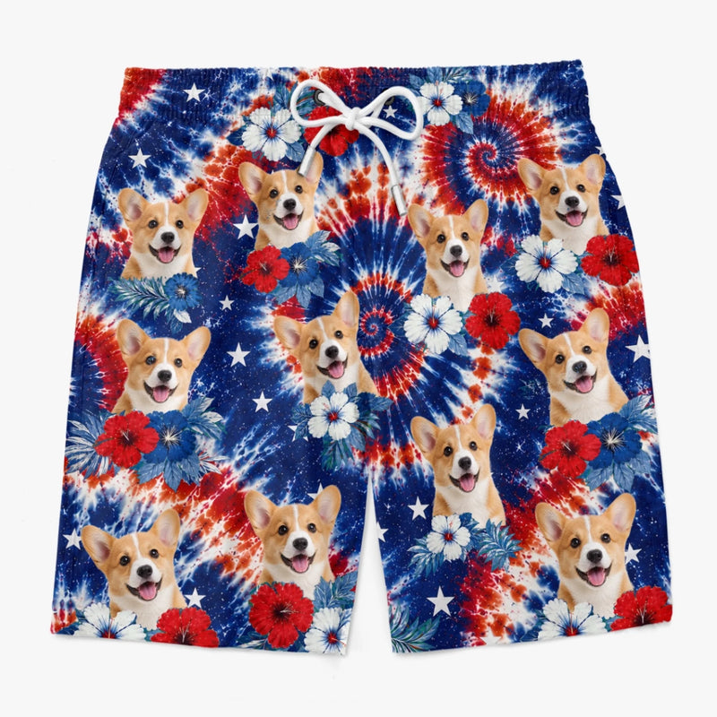 Custom Photo Tropical Hawaiian Aloha Men Beach Shorts - Personalized Summer Vacation And Travel Gifts For Dog Cat Lovers, Dog Dad And Mom, Cat Owners - American Pawtriot