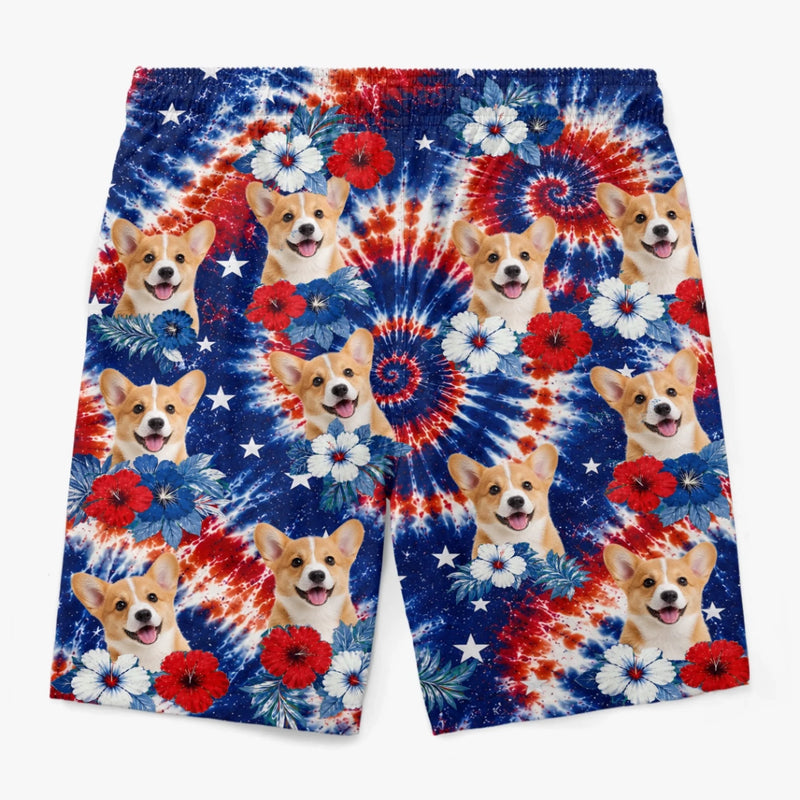 Custom Photo Tropical Hawaiian Aloha Men Beach Shorts - Personalized Summer Vacation And Travel Gifts For Dog Cat Lovers, Dog Dad And Mom, Cat Owners - American Pawtriot