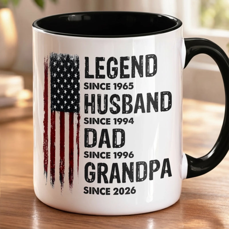 Custom Accent Mug - Personalized America 250th Anniversary Father's Day Gifts For Dad, Grandpa - Proud Dad Strong Legacy
