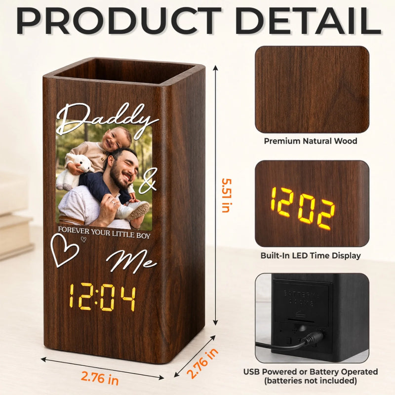 Custom Photo Pen Holder With Clock - Personalized Father's Day Birthday Gifts For Dad, Grandpa - Dad Makes Everything Better