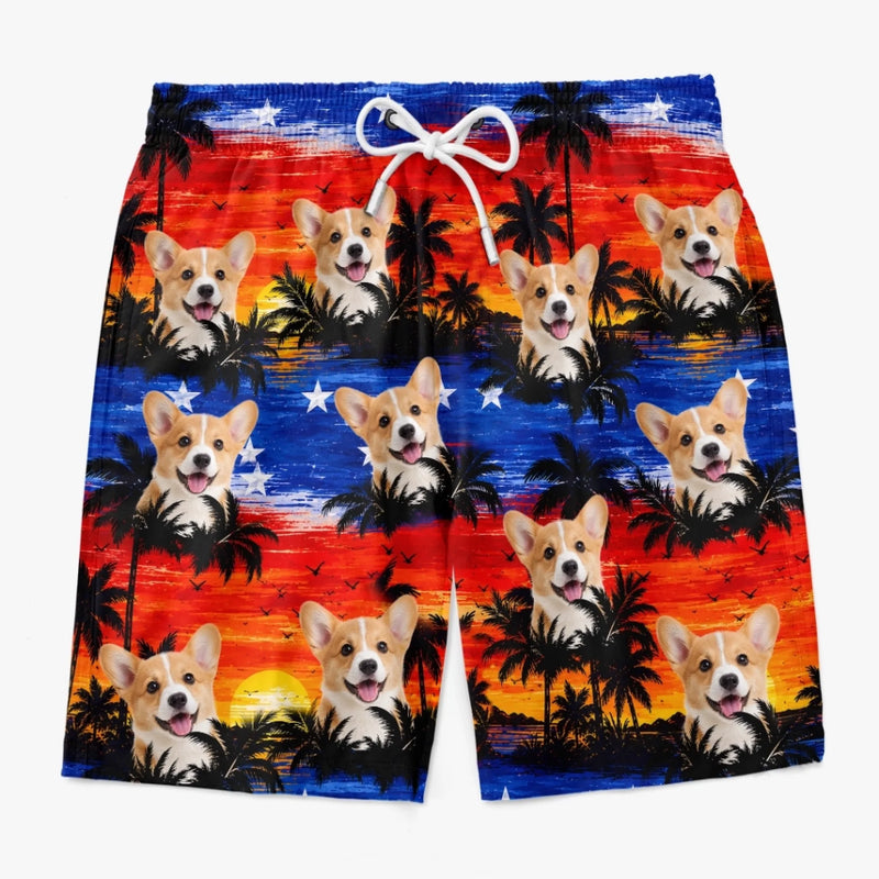 Custom Photo Tropical Hawaiian Aloha Men Beach Shorts - Personalized Summer Vacation And Travel Gifts For Dog Cat Lovers, Dog Dad And Mom, Cat Owners - Patriotic Paws Vibes