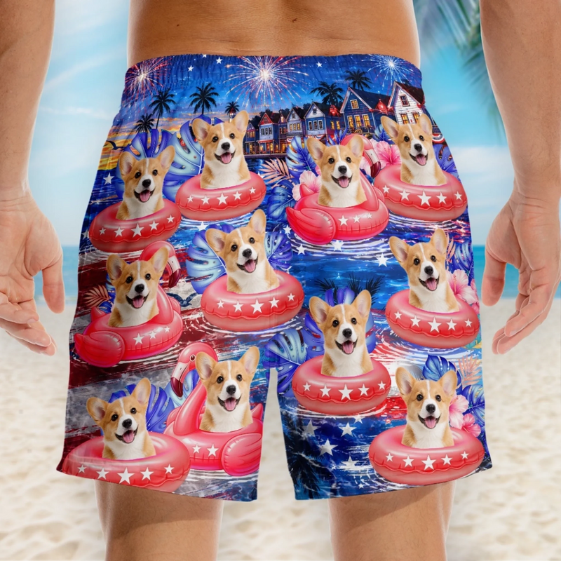 Custom Photo Tropical Hawaiian Aloha Men Beach Shorts - Personalized Summer Vacation And Travel Gifts For Dog Cat Lovers, Dog Dad And Mom, Cat Owners - Home of the Paws