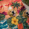 Custom Photo Funny Caricature Tropical Hawaiian Aloha Men Beach Shorts - Personalized Summer Vacation And Travel Gifts For Dog Cat Lovers, Dog Dad And Mom, Cat Owners - Palm Trees And Puppy Breeze
