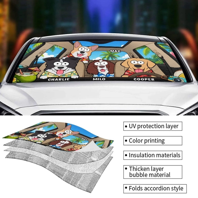 Custom Auto Windshield Sunshade, Car Window Protector - Personalized Birthday Gifts For Dog Cat Lovers, Dog Dad And Mom, Cat Owners - Life’s Better With Paws