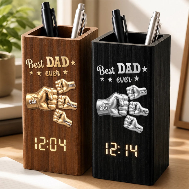 Custom Pen Holder With Clock - Personalized Father's Day Birthday Gifts For Dad, Grandpa - Dad’s Love Wins Every Time