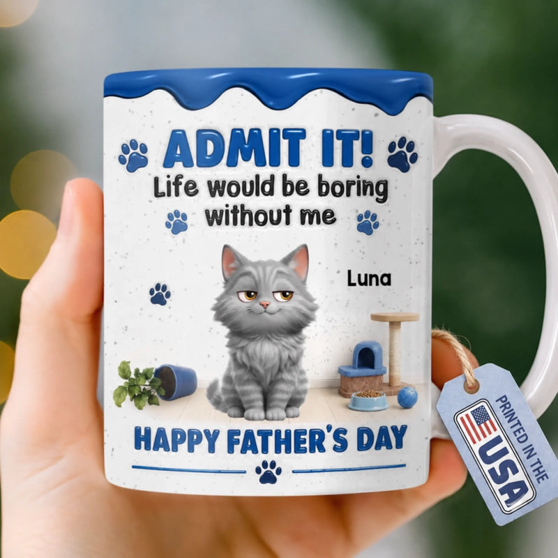 Custom 3D Inflated Effect Printed Mug - Personalized Father's Day Gifts For Dog Cat Lovers, Dog Dad And Mom, Cat Owners - The Best Therapist Has Fur