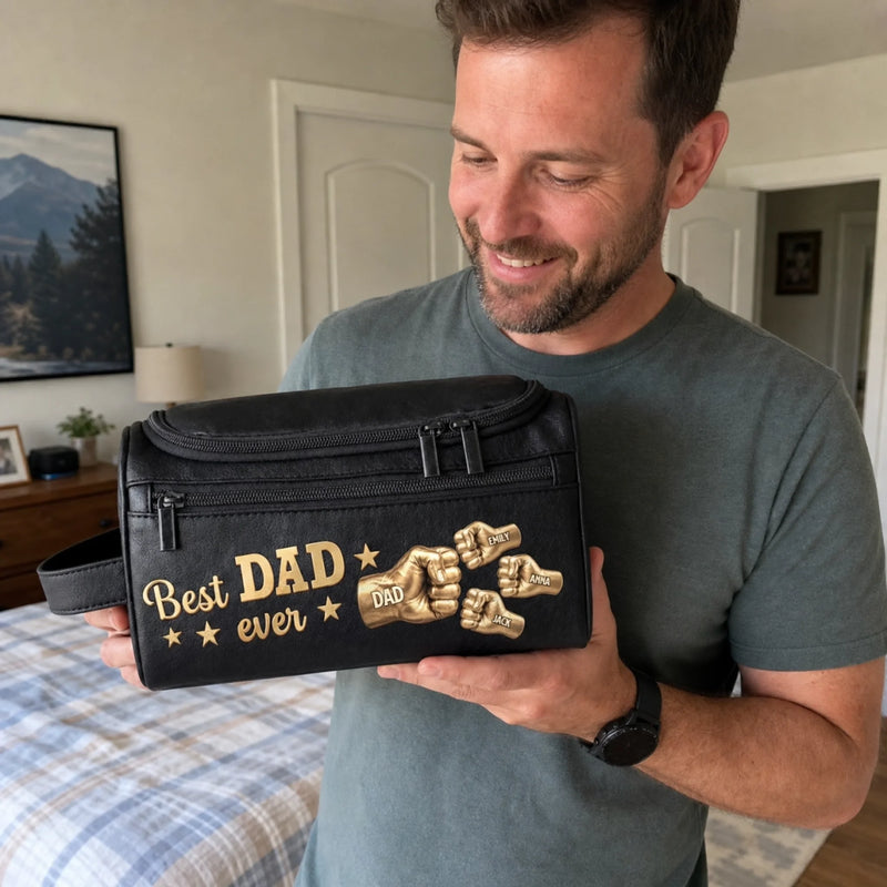 Custom Leather Toiletry Bag - Personalized Father's Day Birthday Gifts For Dad, Grandpa - Dad’s Love Never Fades