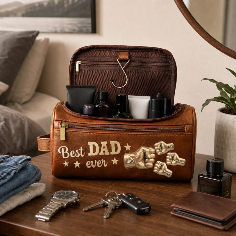 Custom Leather Toiletry Bag - Personalized Father's Day Birthday Gifts For Dad, Grandpa - Dad’s Love Never Fades