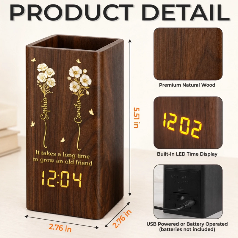 Custom Pen Holder With Clock - Personalized Best Friend Birthday Gifts For Women, Besties, Sisters, BFF - Blessed With True Sisterhood