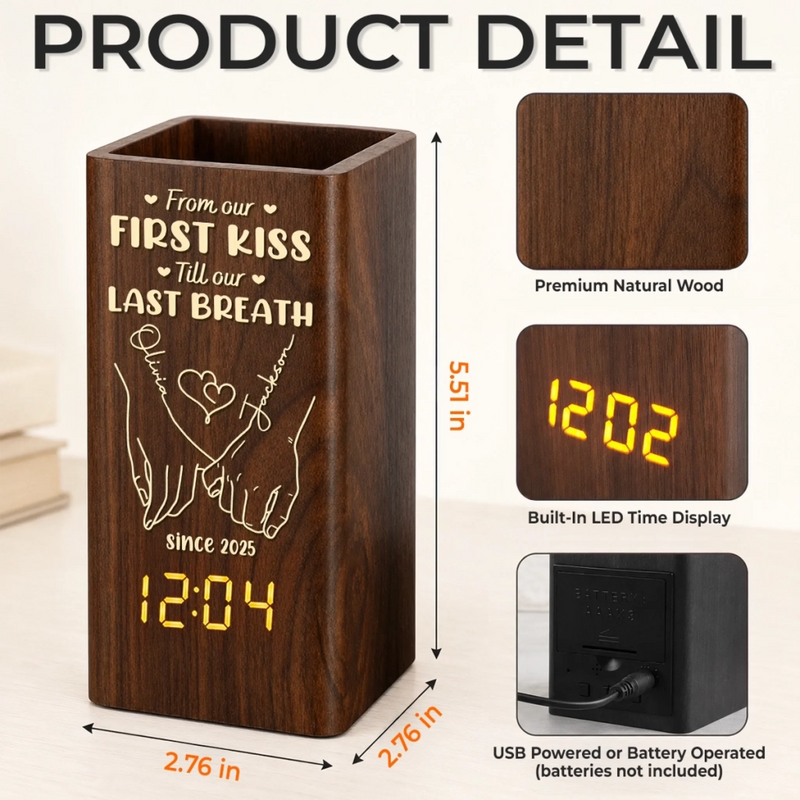 Custom Pen Holder With Clock - Personalized Anniversary Wedding Gifts For Husband And Wife, Him And Her - A Pinky Promise For Life