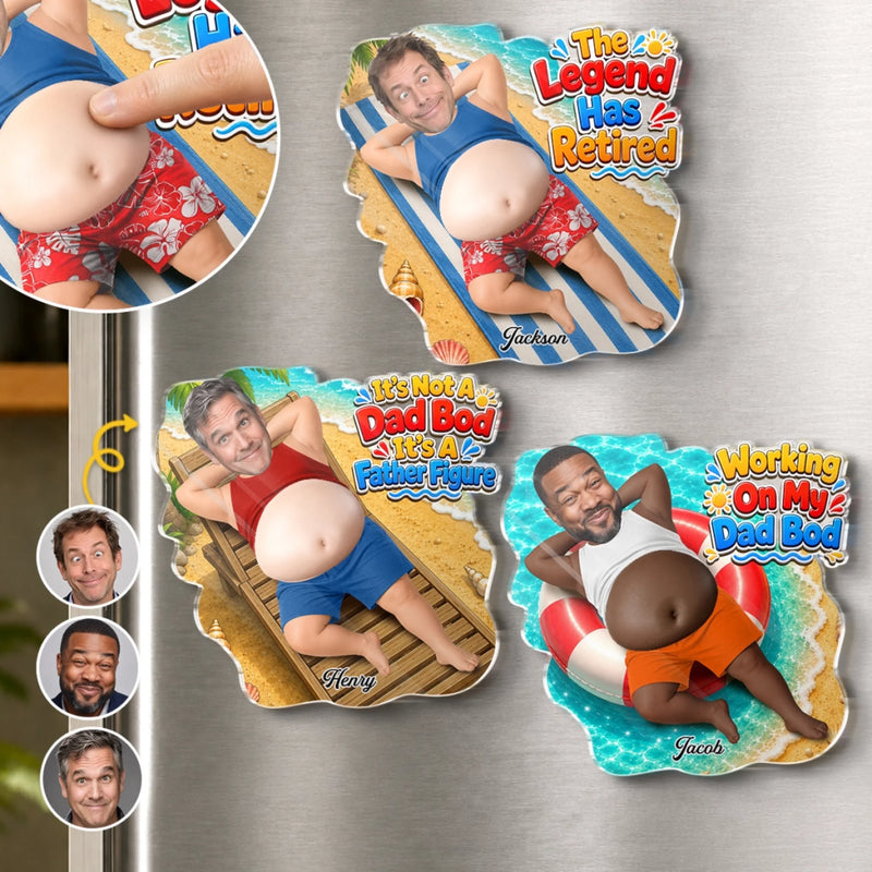 Custom Photo Dad Bod Belly Squishy Acrylic Fridge Magnet – Personalized Father's Day Funny Gifts For Dad, Grandpa –  The Legend Has Retired