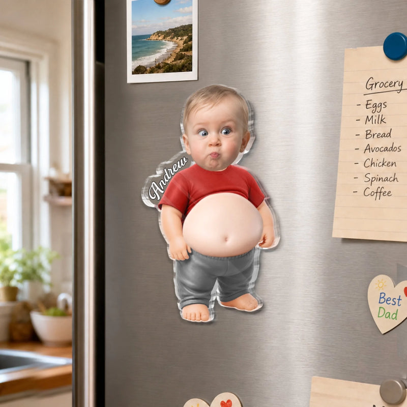 Custom Photo Dad Bod Belly Squishy Acrylic Fridge Magnet – Personalized Funny Gifts For Men, Dad, Grandpa, Kids – Too Cool To Be Normal