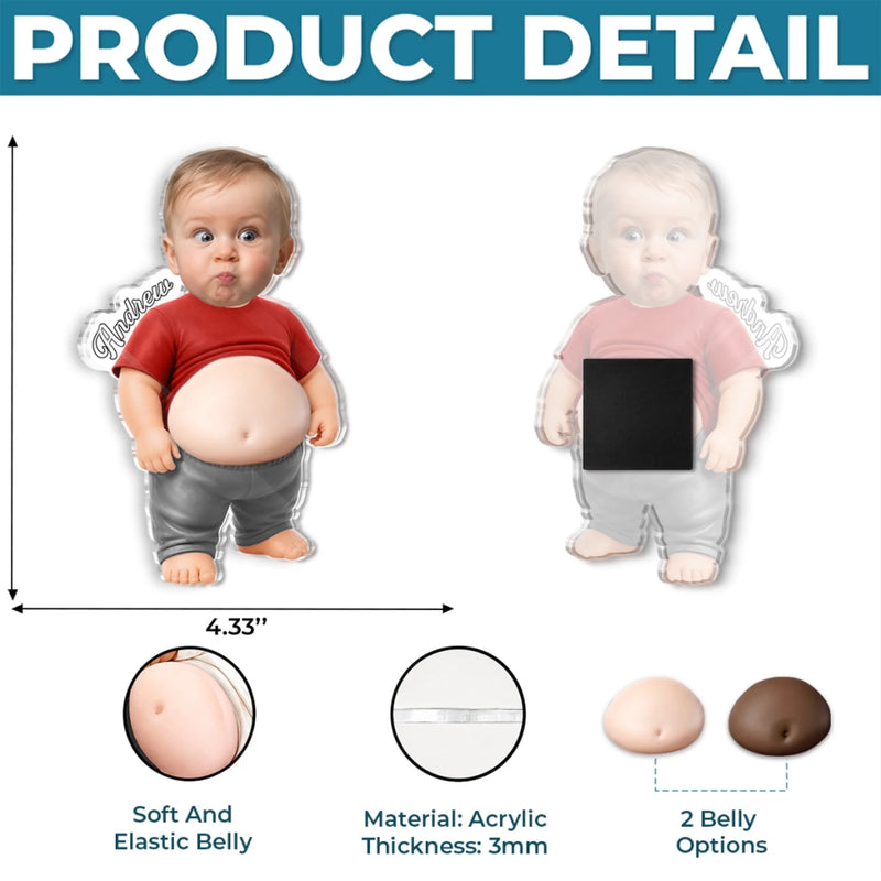 Custom Photo Dad Bod Belly Squishy Acrylic Fridge Magnet – Personalized Funny Gifts For Men, Dad, Grandpa, Kids – Too Cool To Be Normal