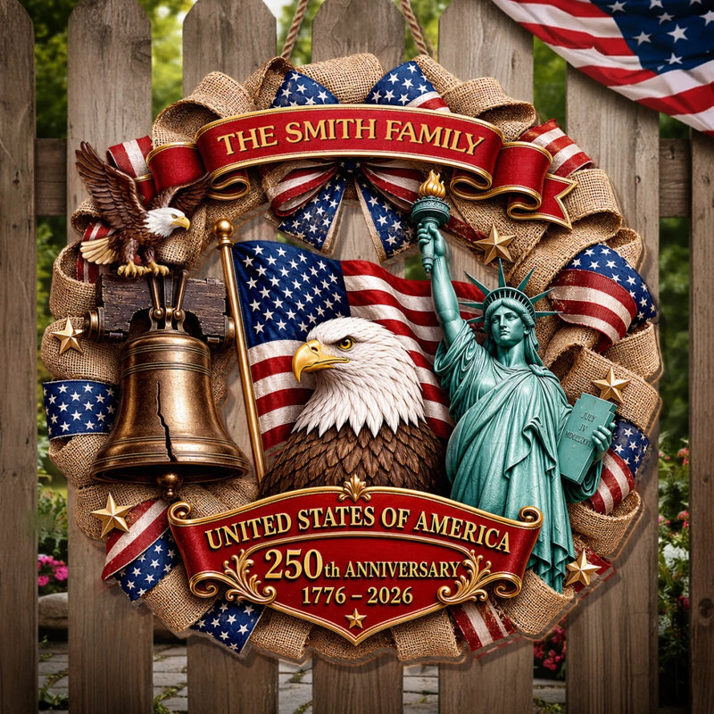 Custom Wood Sign - Personalized America 250th Anniversary Gifts For Mom, Dad, Brother, Sister, Kids - Faith, Family And Freedom