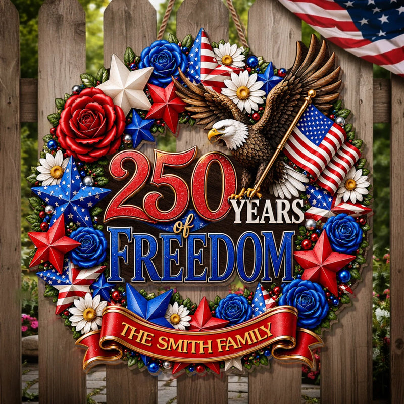 Custom Wood Sign - Personalized America 250th Anniversary Gifts For Mom, Dad, Brother, Sister, Kids - Home Of The Free And Brave