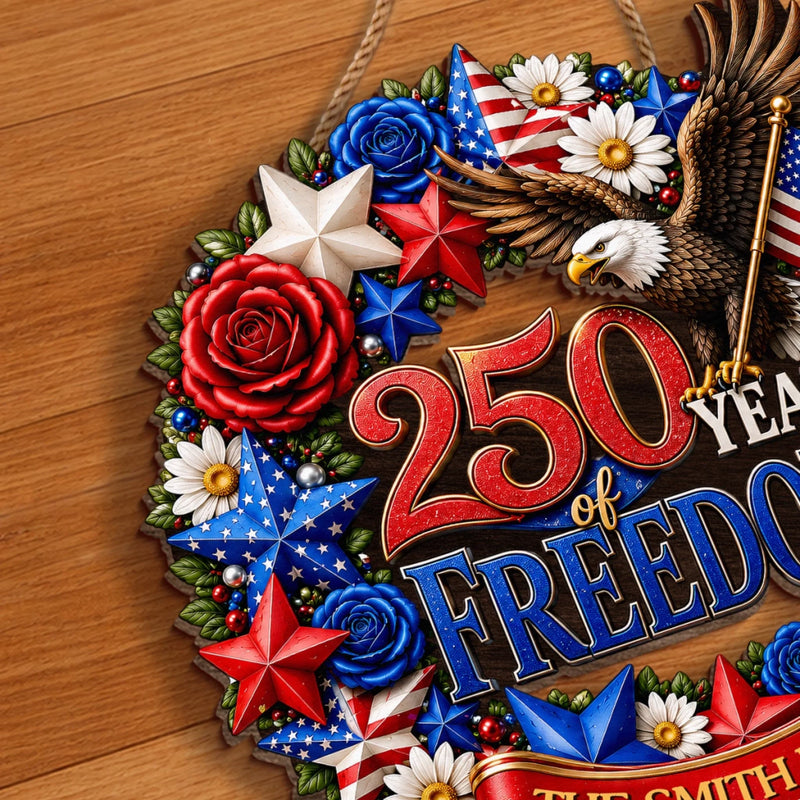Custom Wood Sign - Personalized America 250th Anniversary Gifts For Mom, Dad, Brother, Sister, Kids - Home Of The Free And Brave